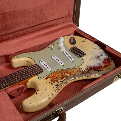 Fender Custom Shop 1961 Stratocaster Super Heavy Relic Aged Vintage White Over 3 Ton Sunburst Elektro Gitar